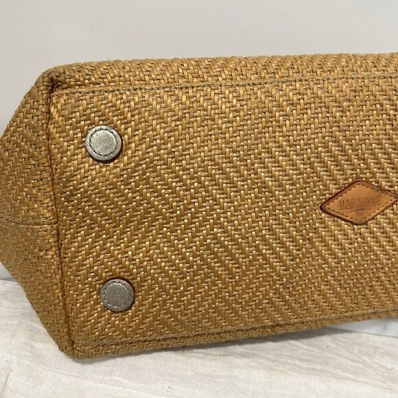 MZ WALLACE raffia Tote Bag metallic leather trim large - Picture 5 of 13